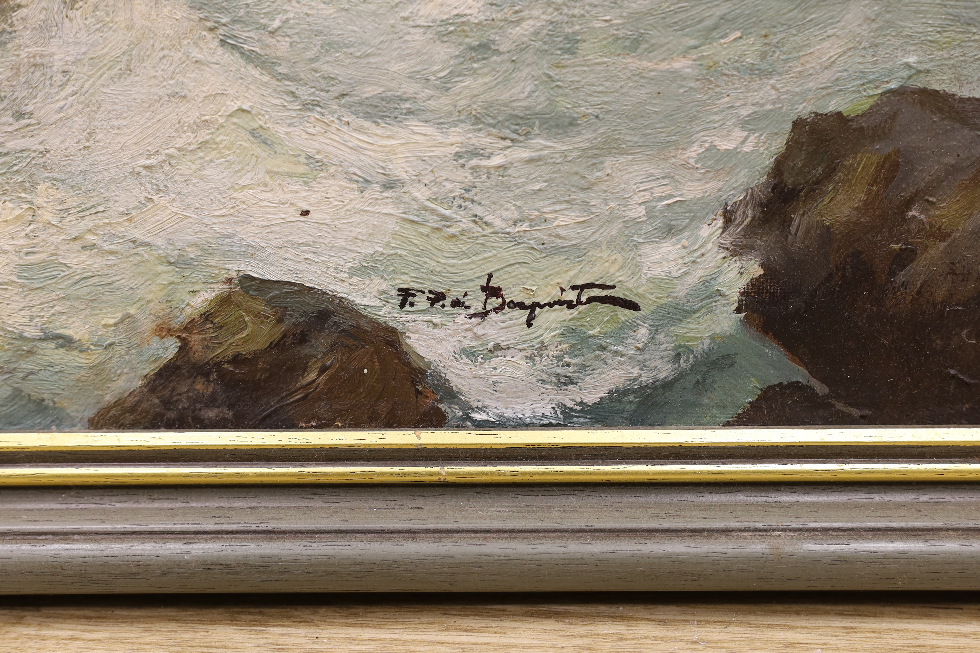 Esposito, oil on canvas, Moonlit rocky seascape, indistinctly signed, 29 x 48cm